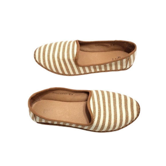 J. Jill Marina Knit & Leather Flats Tan/White Stripped Sz 7.5 - Picture 3 of 11